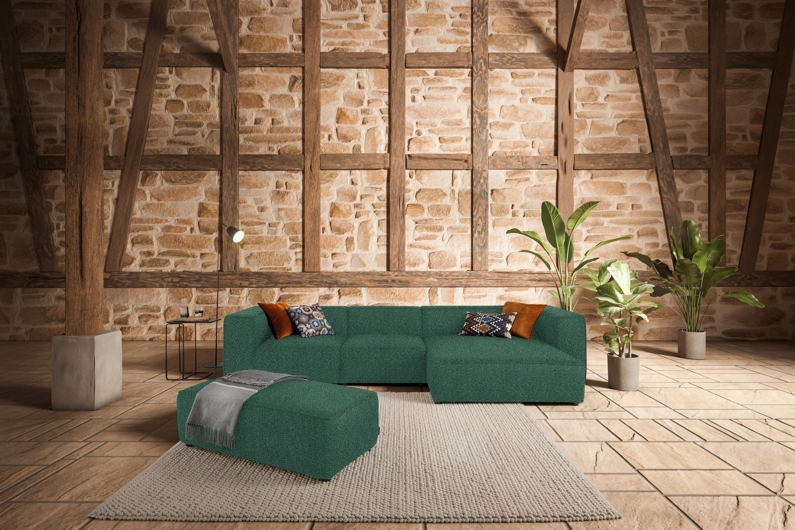 ECKSOFA in Flachgewebe Opal  - Opal/Schwarz, Design, Kunststoff/Textil (341/164cm) - W.Schillig