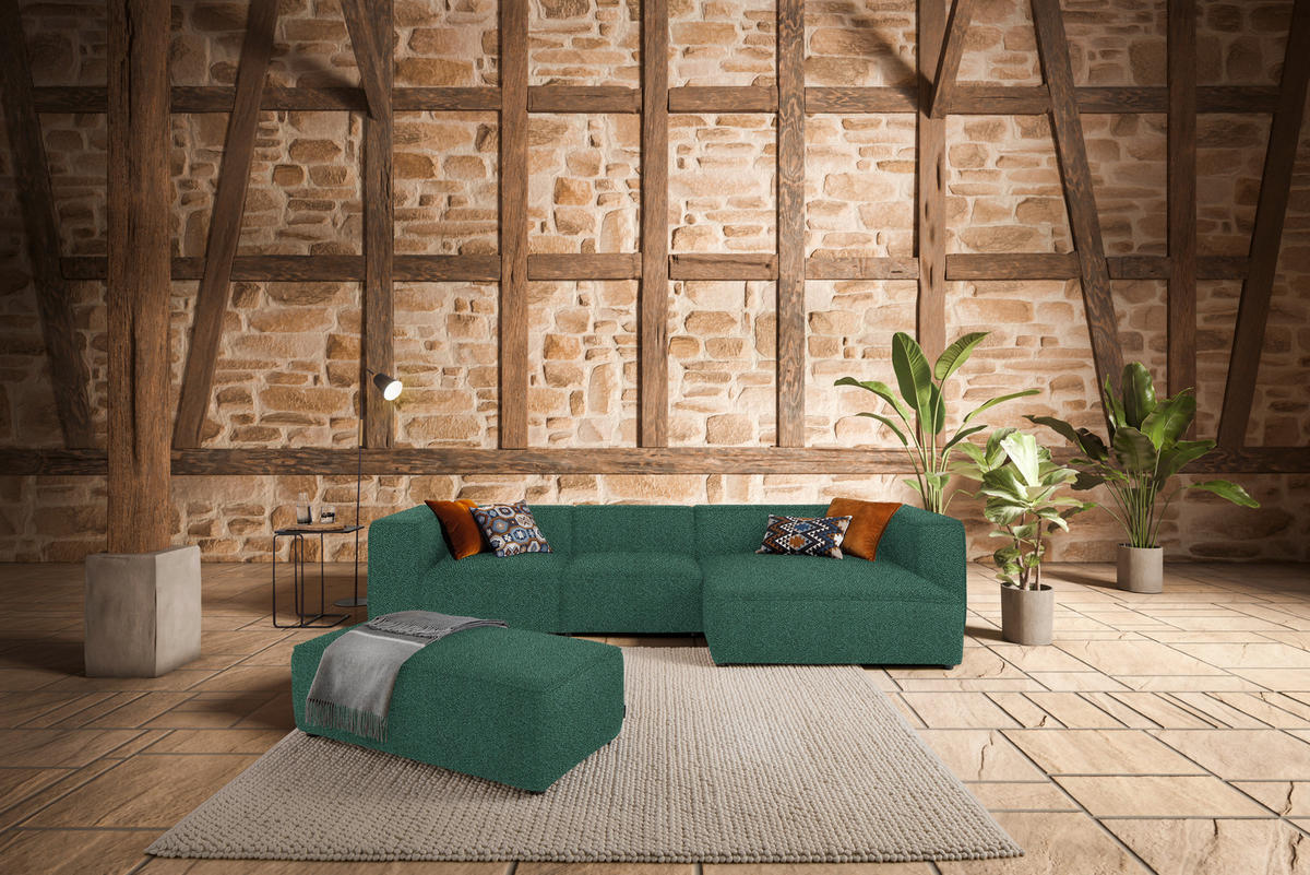 ECKSOFA in Flachgewebe Opal  341/164 cm  - Opal/Schwarz, Design, Kunststoff/Textil (341/164cm) - W.Schillig
