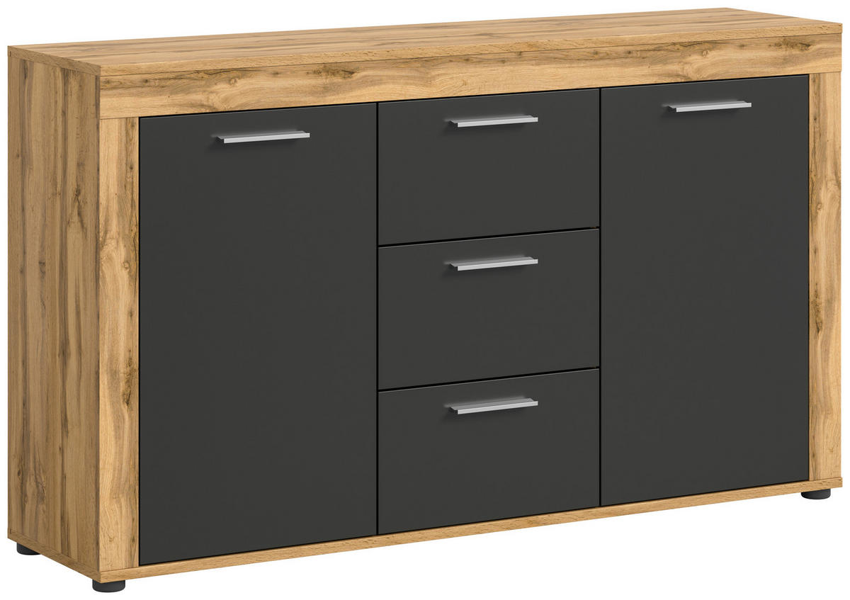 SIDEBOARD 125/80/35 cm  - ek Wotan/silver, Design, trämaterial/plast (125/80/35cm) - MID.YOU