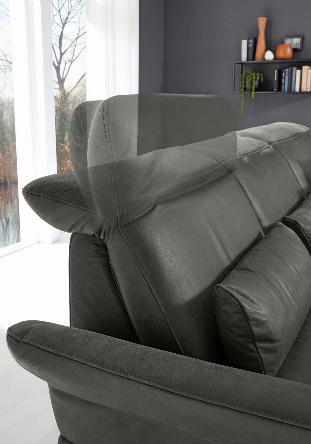 ECKSOFA Dunkelgrau Echtleder  - Dunkelgrau/Schwarz, Design, Leder/Metall (193/312cm) - Musterring