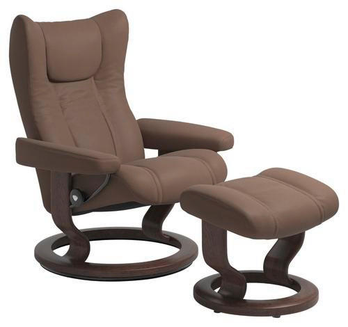 RELAXSESSELSET WING Echtleder Relaxfunktion, Hocker    - Wengefarben/Schlammfarben, Design, Leder/Holz (76/101/71cm) - Stressless