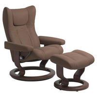 RELAXSESSELSET WING Echtleder Relaxfunktion, Hocker    - Wengefarben/Schlammfarben, Design, Leder/Holz (76/101/71cm) - Stressless