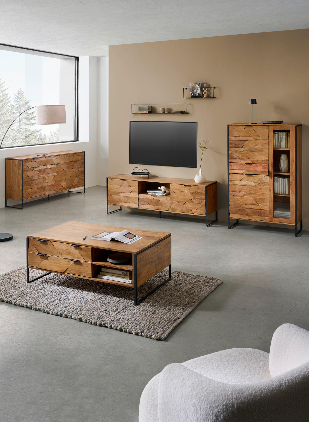 SIDEBOARD  in 175/86/40 cm  - Schwarz/Akaziefarben, Trend, Holz/Metall (175/86/40cm) - Ambia Home