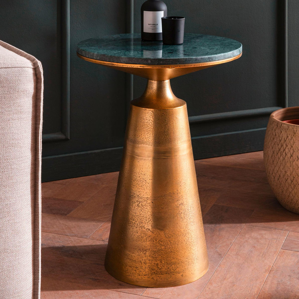 BEISTELLTISCH in Stein 40/40/56,5 cm  - Goldfarben/Grün, Design, Stein/Metall (40/40/56,5cm) - Livetastic
