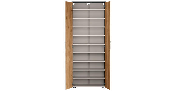 SCHUHSCHRANK 80/200/38 cm  - Eichefarben/Silberfarben, Basics, Holzwerkstoff/Kunststoff (80/200/38cm) - Moderano