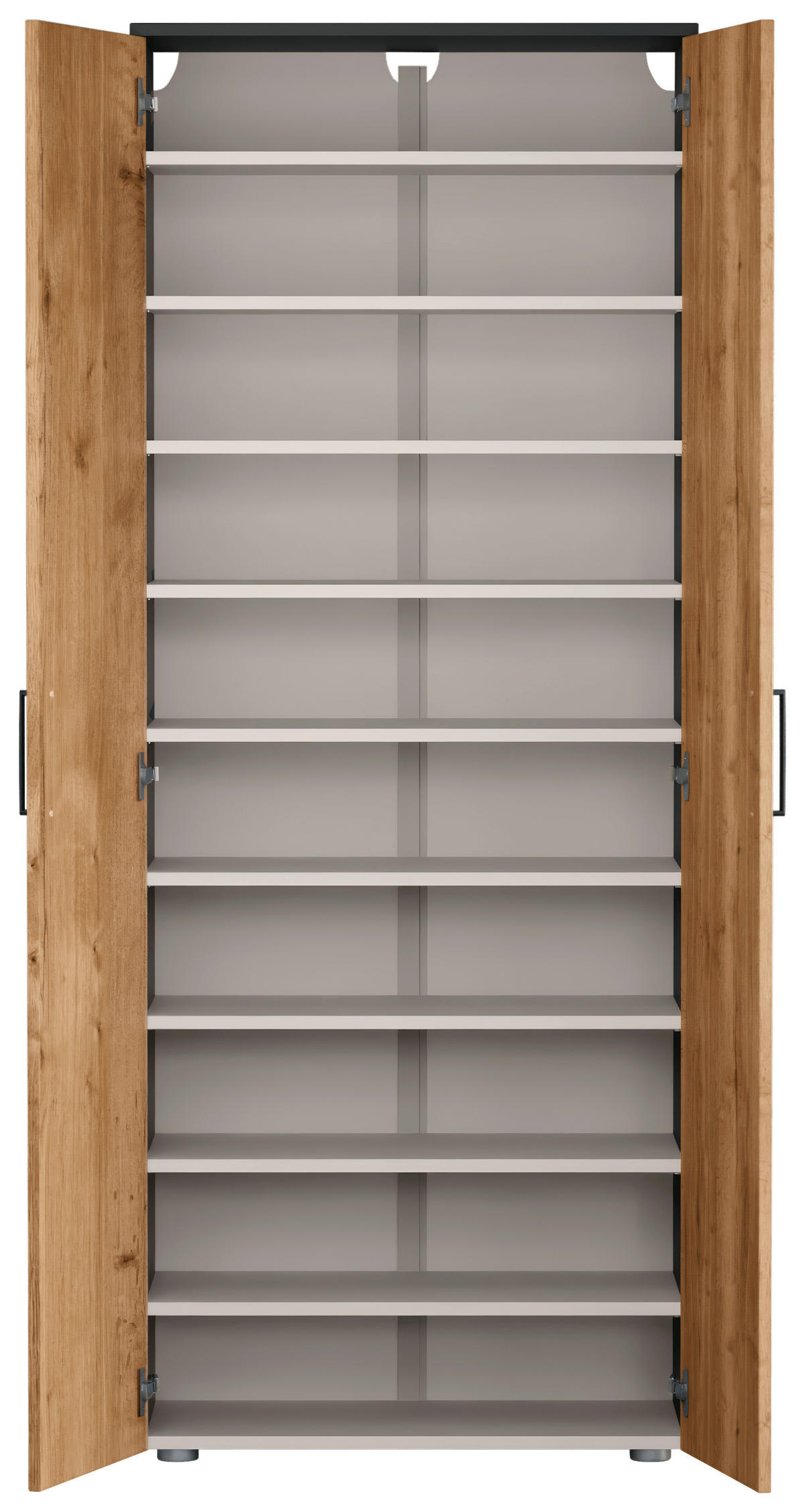 SCHUHSCHRANK Eichefarben  - Eichefarben/Silberfarben, Basics, Holzwerkstoff/Kunststoff (80/200/38cm) - Moderano