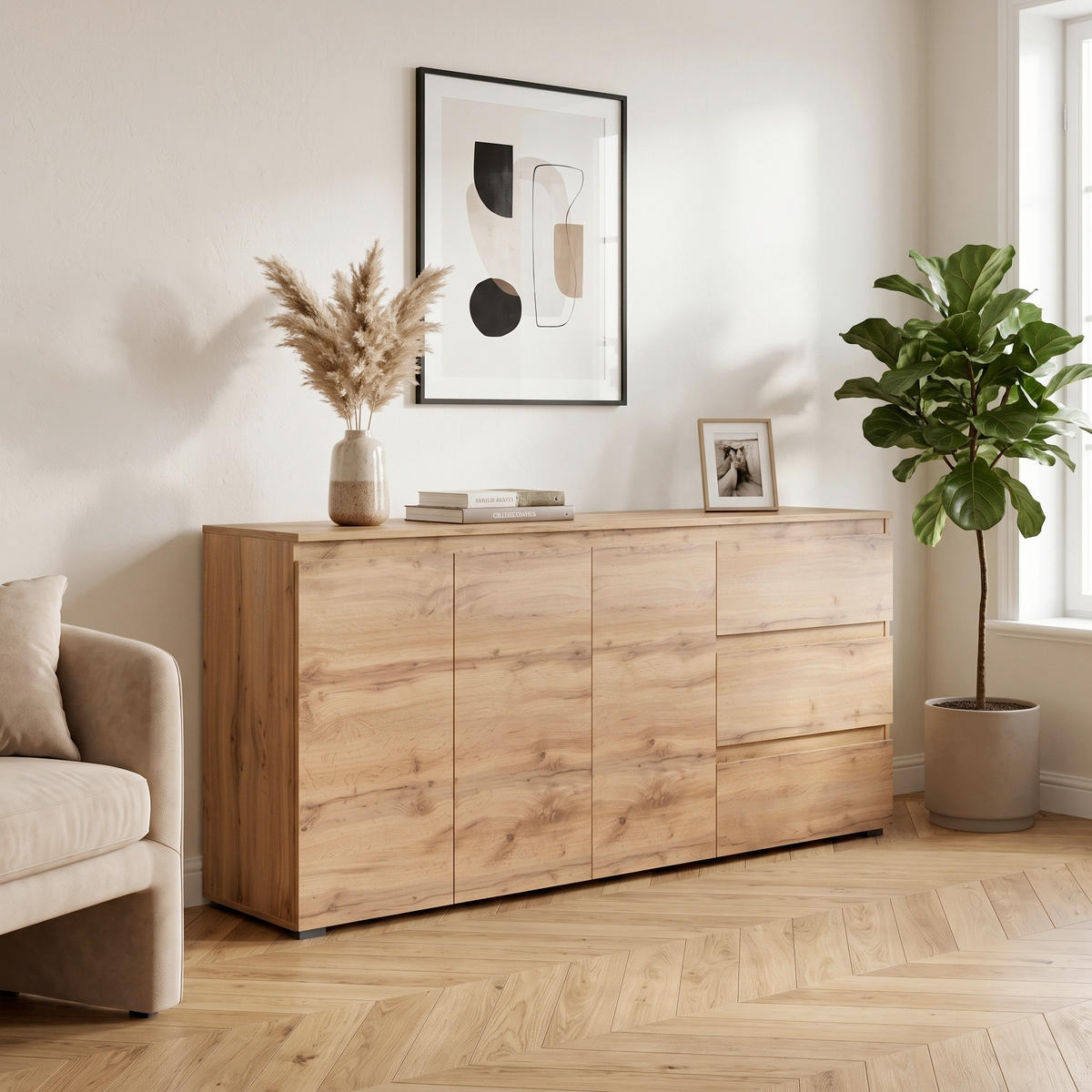SIDEBOARD  178/80/40 cm 3 Schublade(n)  - Honigeiche, Design, Holzwerkstoff/Kunststoff (178/80/40cm) - MID.YOU