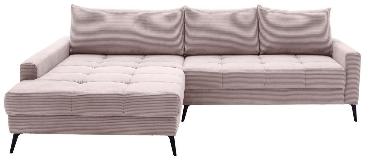 ECKSOFA Rosa Cord  - Schwarz/Rosa, KONVENTIONELL, Textil/Metall (173/280cm) - Hom`in