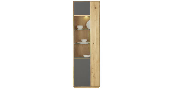 VITRINE in massiv Wildeiche Anthrazit, Eichefarben - Eichefarben/Anthrazit, Design, Glas/Holz (61/205/40cm) - Waldwelt