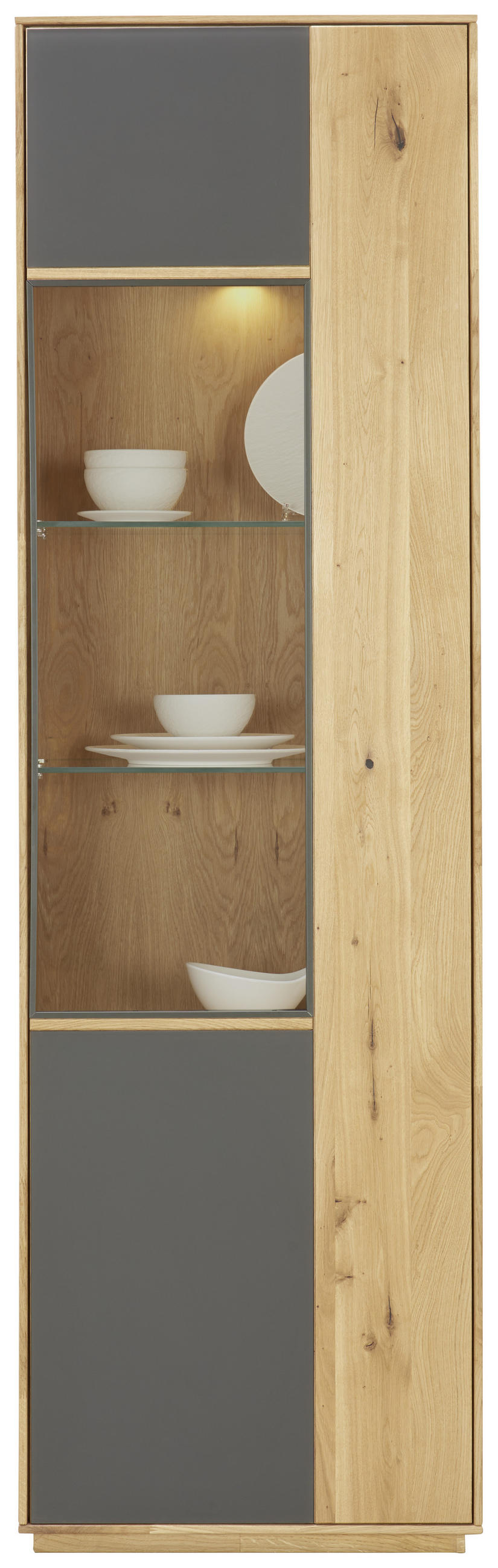 VITRINE in massiv Wildeiche Anthrazit, Eichefarben  - Eichefarben/Anthrazit, Design, Glas/Holz (61/205/40cm) - Waldwelt