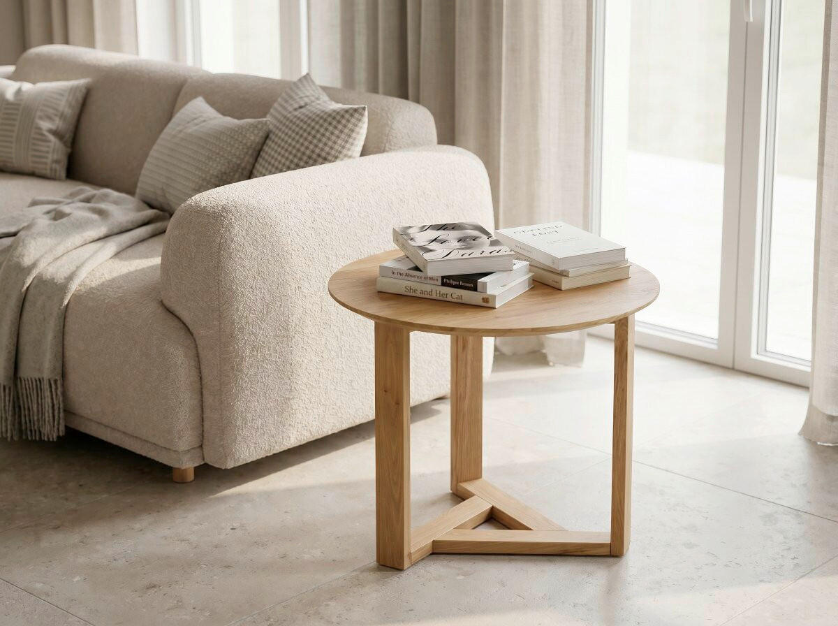 COUCHTISCH Wildeiche massiv 55/55/40 cm rund Wildeiche  - Wildeiche, Design, Holz (55/55/40cm) - Linea Natura