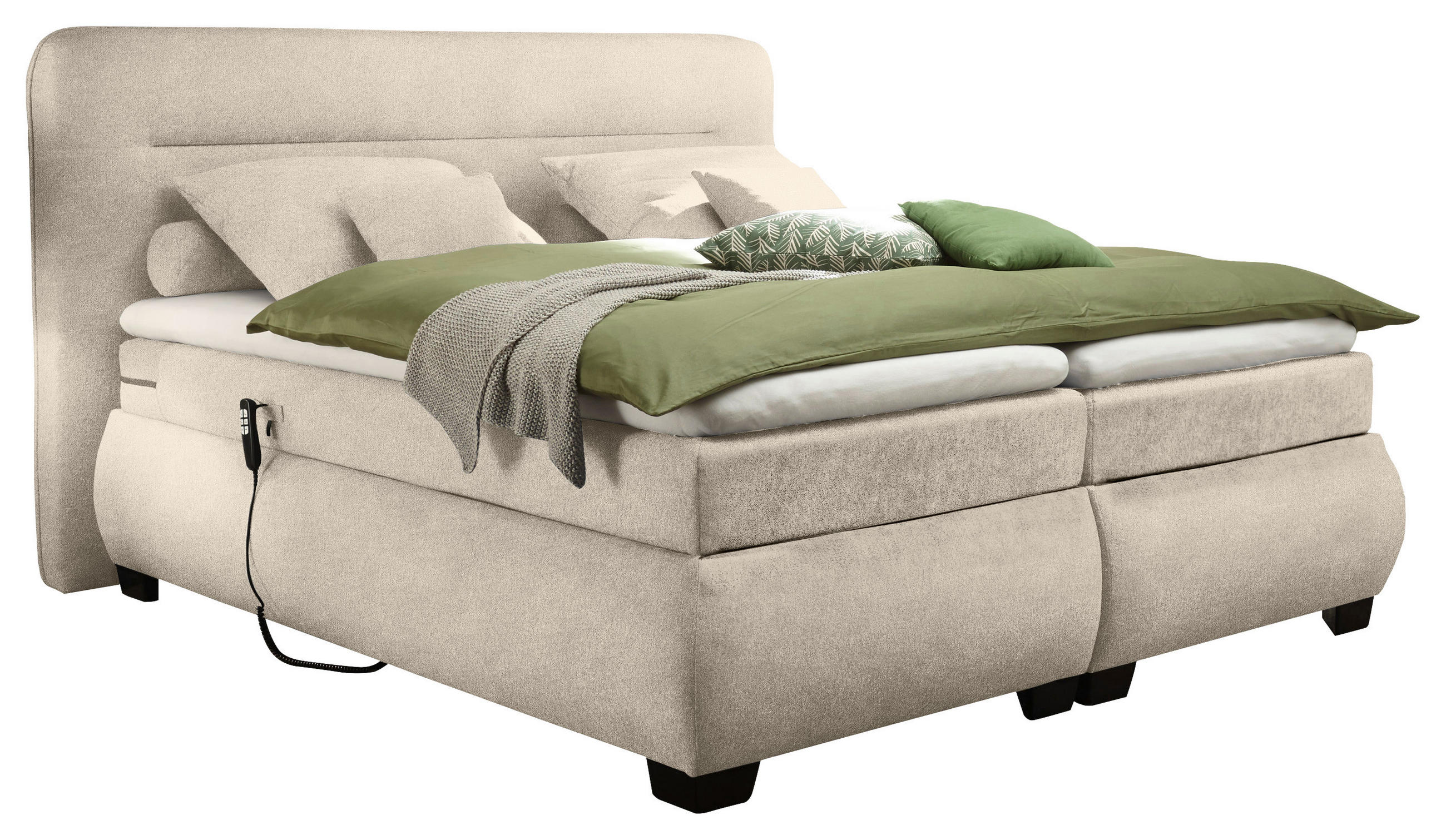 BOXSPRINGBETT 180/200 cm  in Sandfarben  - Sandfarben/Schwarz, KONVENTIONELL, Kunststoff/Textil (180/200cm) - MID.YOU
