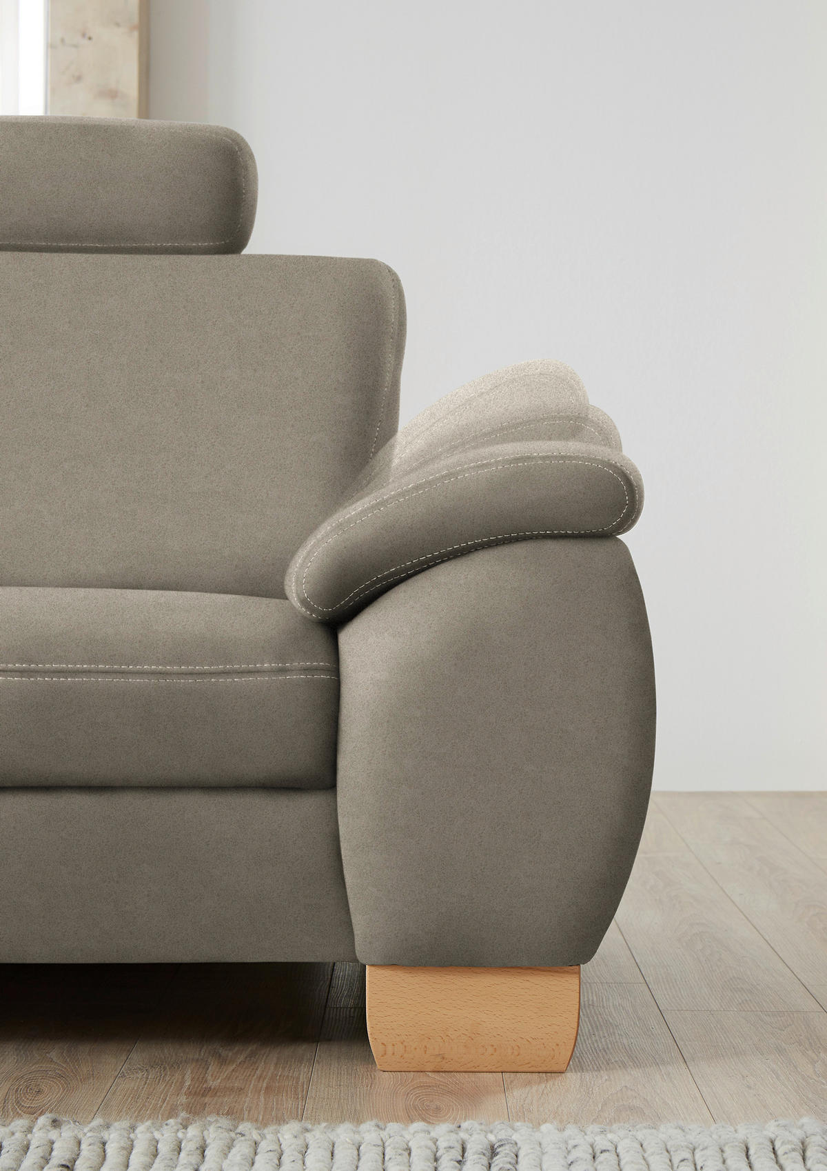 ECKSOFA in Mikrofaser Hellgrau  236/286 cm  - Wildeiche/Beige, KONVENTIONELL, Holz/Textil (236/286cm) - Voleo