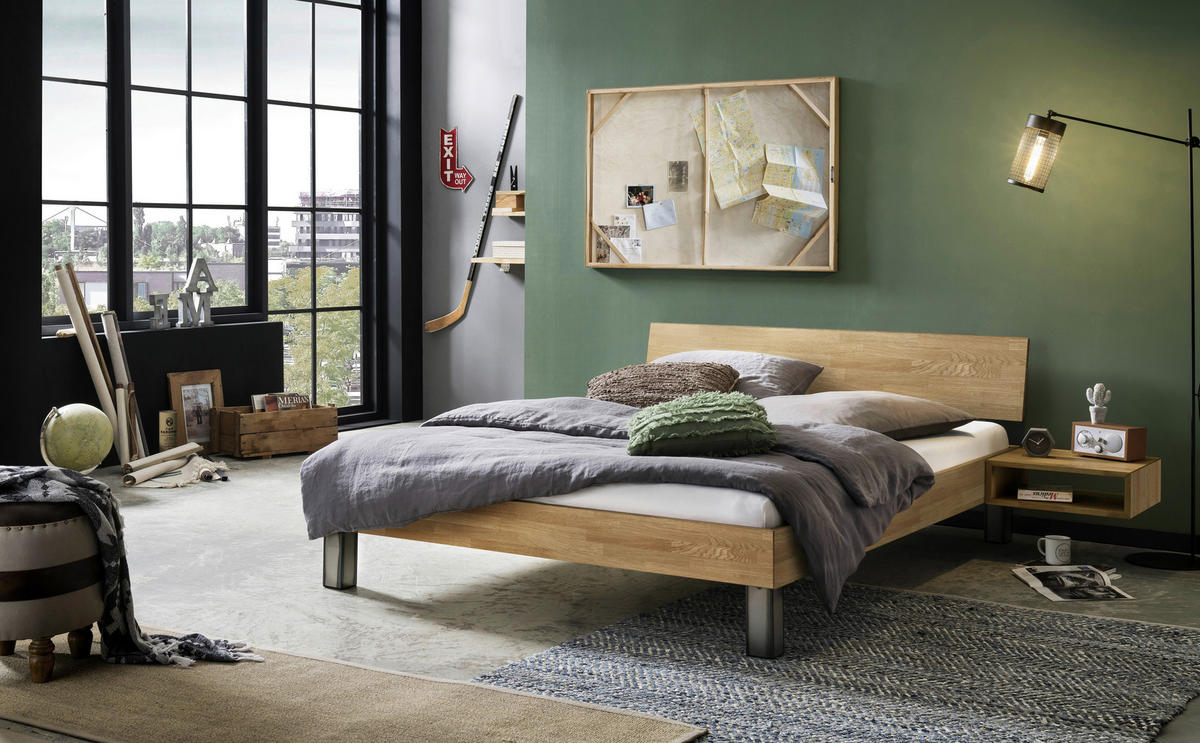 BETT 160/200 cm  in Eiche Bianco  - Eiche Bianco/Eichefarben, Natur, Holz/Metall (160/200cm) - Hasena