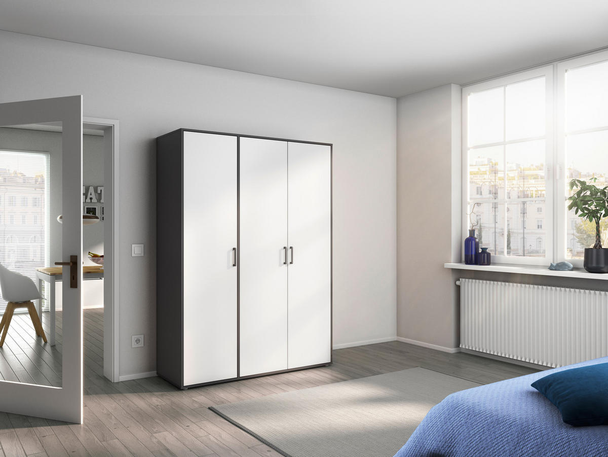 DREHTÜRENSCHRANK  in Grau, Weiß  - Weiß/Grau, MODERN, Holzwerkstoff/Kunststoff (140/194/53cm) - Rauch Möbel