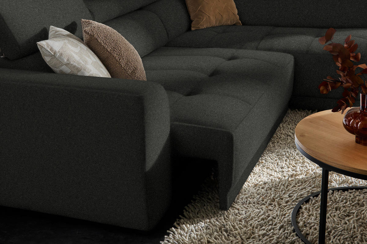 ECKSOFA in Struktur Schwarz  - Schwarz, Design, Kunststoff/Textil (284/205cm) - MID.YOU