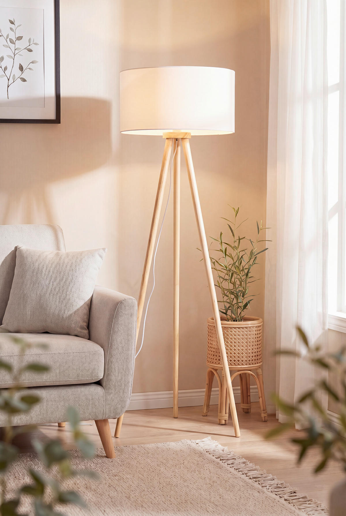STEHLEUCHTE 50/150 cm  - Weiß/Naturfarben, Trend, Holz/Textil (50/150cm) - Collett's Monde
