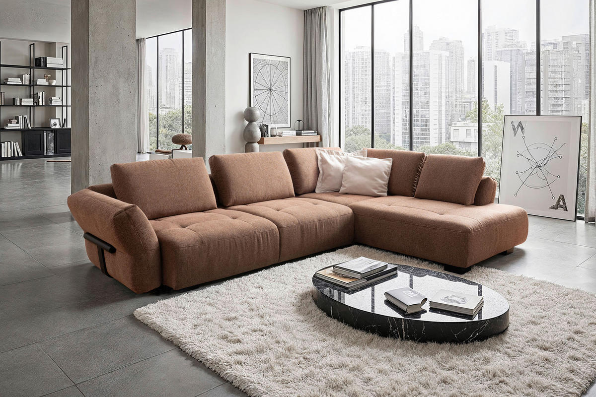 ECKSOFA Kupferfarben Chenille  - Schwarz/Kupferfarben, KONVENTIONELL, Holz/Textil (324/234cm) - Belluti