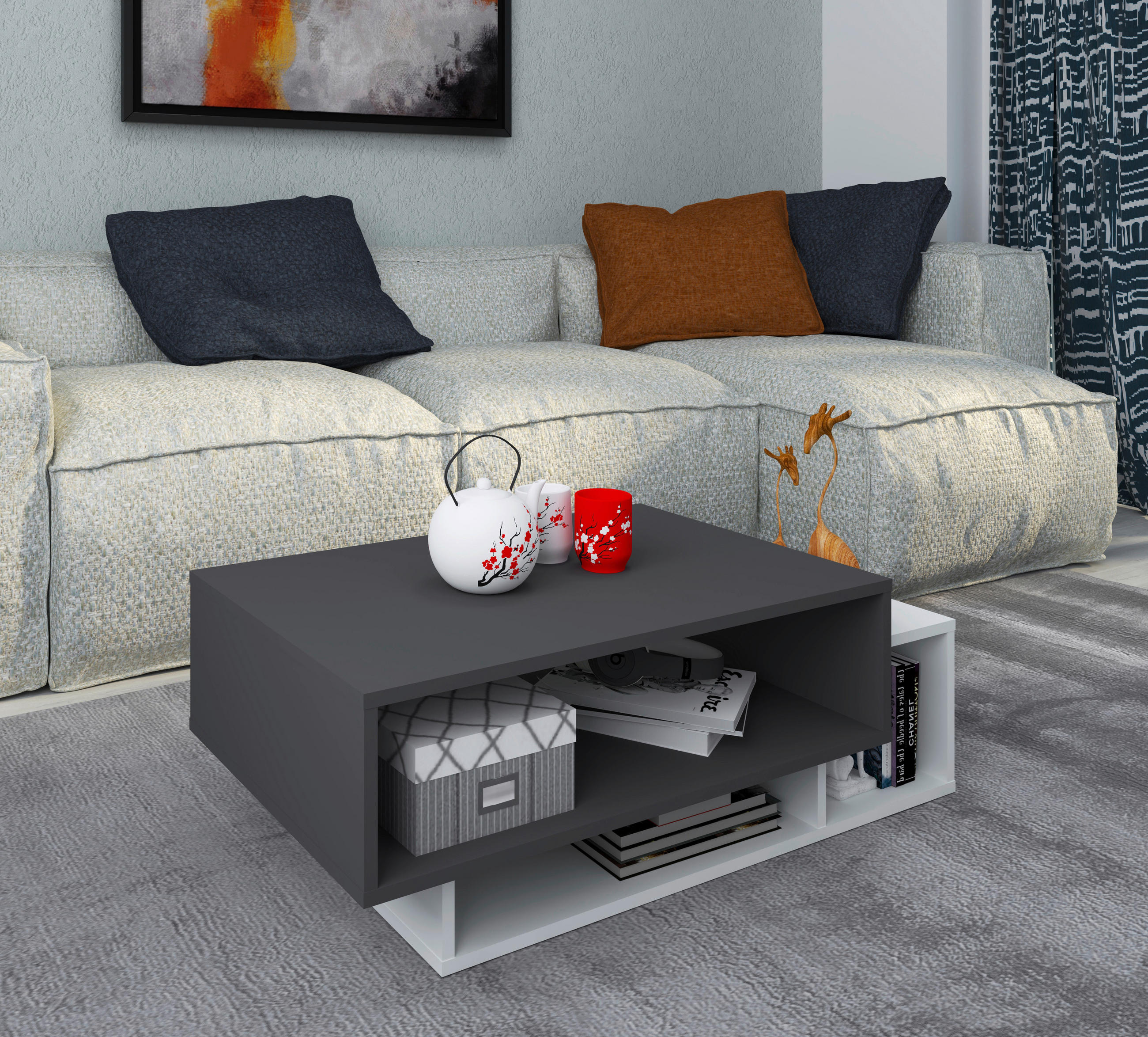 COUCHTISCH 88/50/35 cm rechteckig Anthrazit, Weiß  - Anthrazit/Weiß, MODERN, Holzwerkstoff (88/50/35cm) - MID.YOU