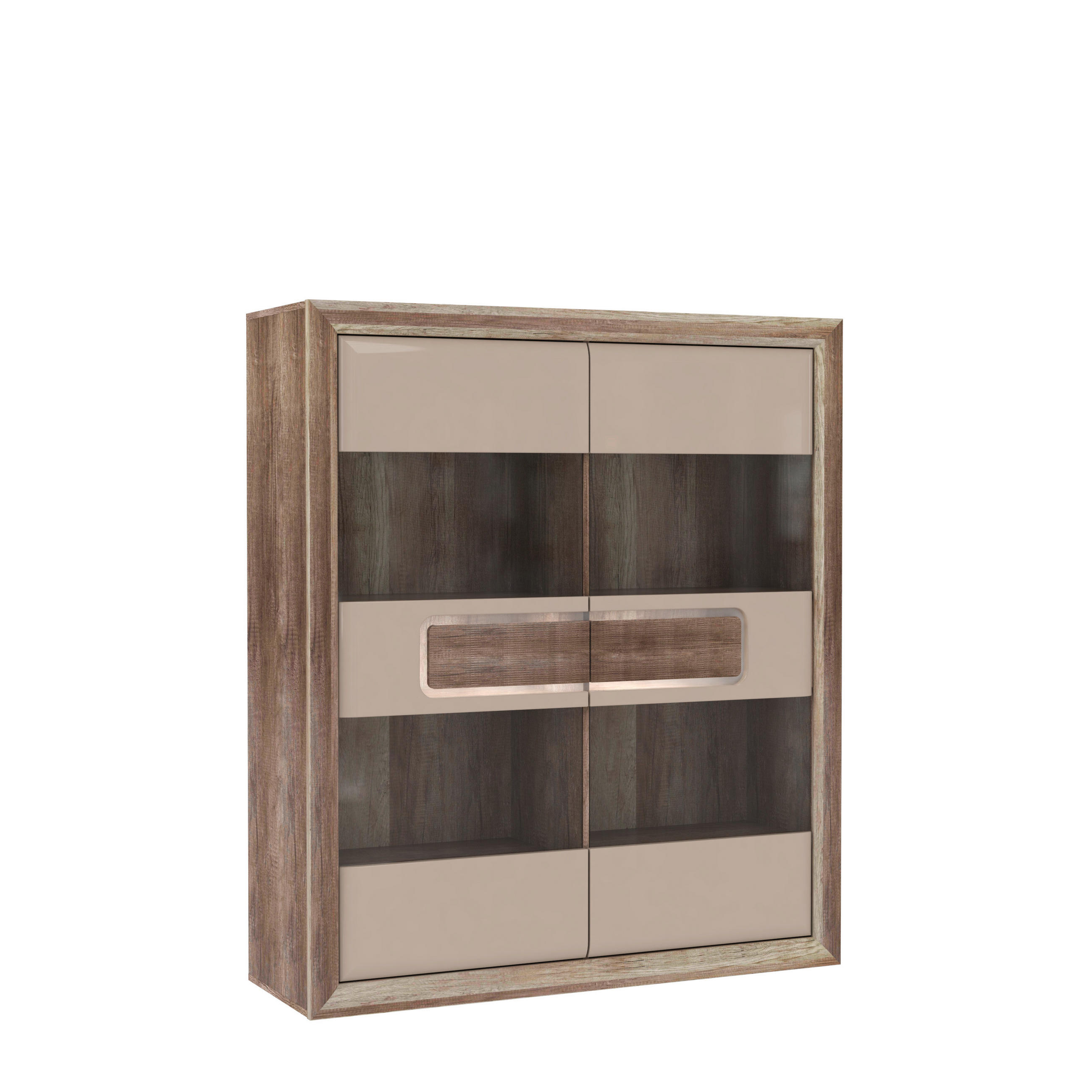 VITRINĂ  in culoare lemn stejar, bej  - bej/culoare lemn stejar, Basics, plastic/material pe bază de lemn (133,7/155,4/41,3cm) - Hom`in