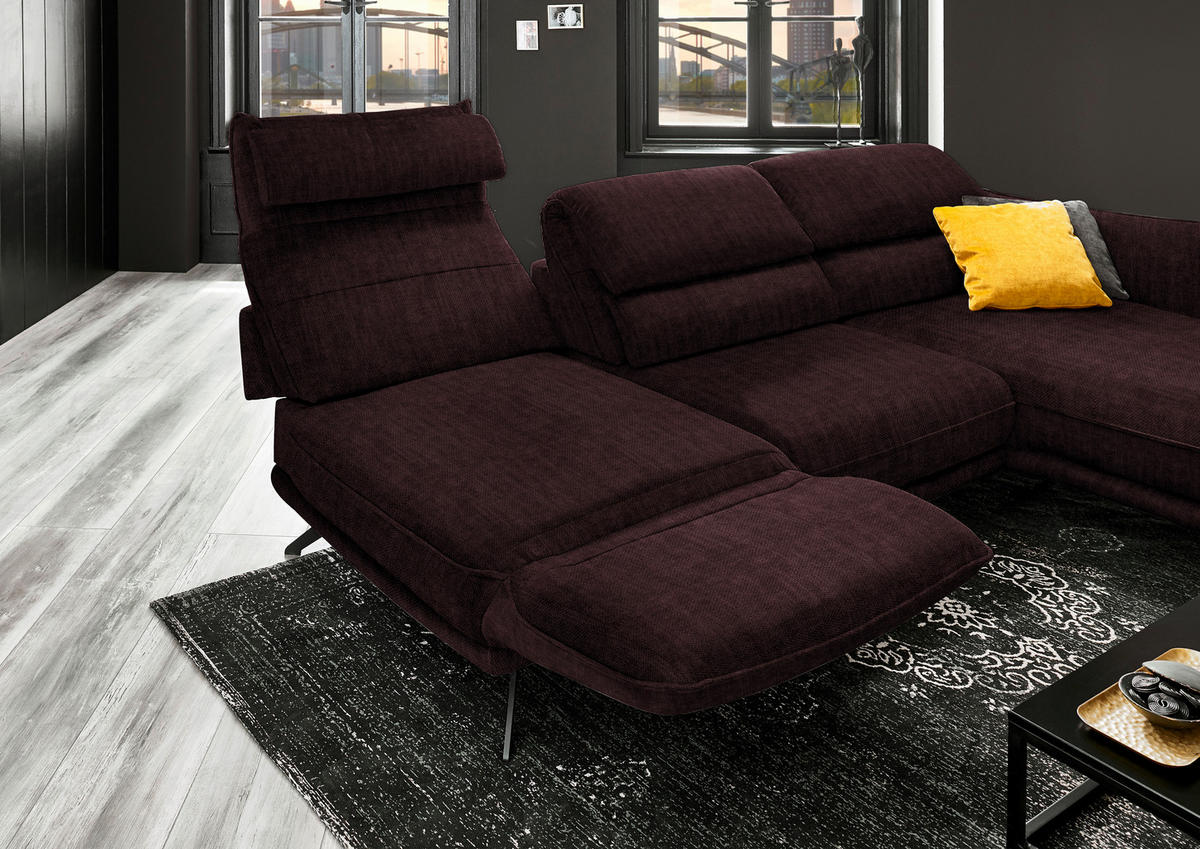 ECKSOFA in Velours Dunkelbraun  - Dunkelbraun/Schwarz, Design, Textil/Metall (283/153cm) - Valdera