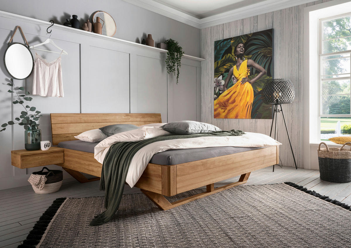 BALKENBETT 160/220 cm  in Wildeiche  - Wildeiche, Natur, Holz (160/220cm) - Linea Natura