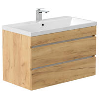 WASCHTISCHKOMBI 90 cm  - Eichefarben/Weiß, Basics, Holzwerkstoff/Stein (90cm) - MID.YOU