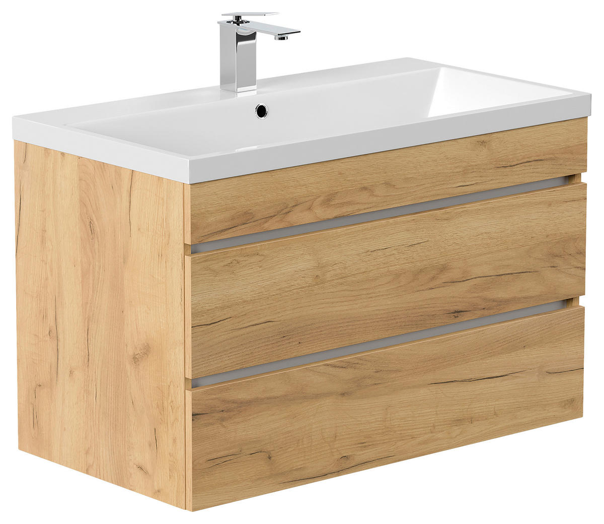 WASCHTISCHKOMBI 90 cm  - Eichefarben/Weiß, Basics, Holzwerkstoff/Stein (90cm) - MID.YOU