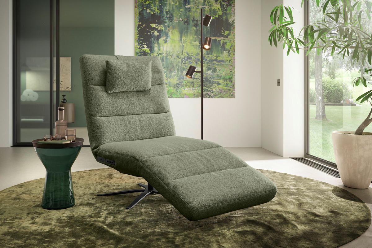 RELAXLIEGE inkl. Akku Flachgewebe Olivgrün  - Schwarz/Olivgrün, MODERN, Textil/Metall (82/53-115/156-206cm) - Pure Home Comfort