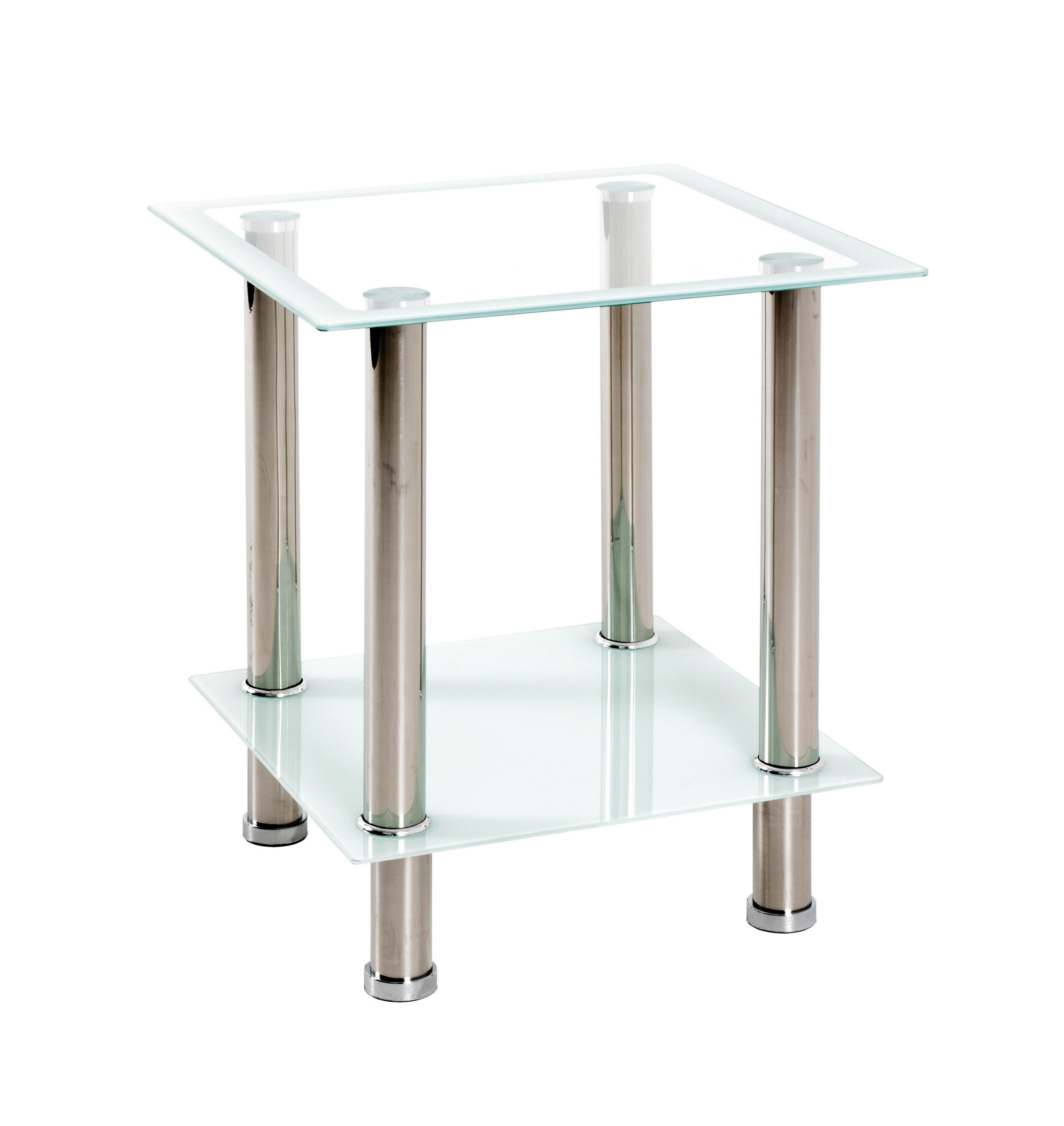 BEISTELLTISCH 40/40/46 cm Weiß, Edelstahlfarben quadratisch - Edelstahlfarben/Weiß, KONVENTIONELL, Glas/Metall (40/40/46cm)