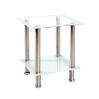 BEISTELLTISCH 40/40/46 cm Weiß, Edelstahlfarben quadratisch  - Edelstahlfarben/Weiß, KONVENTIONELL, Glas/Metall (40/40/46cm)