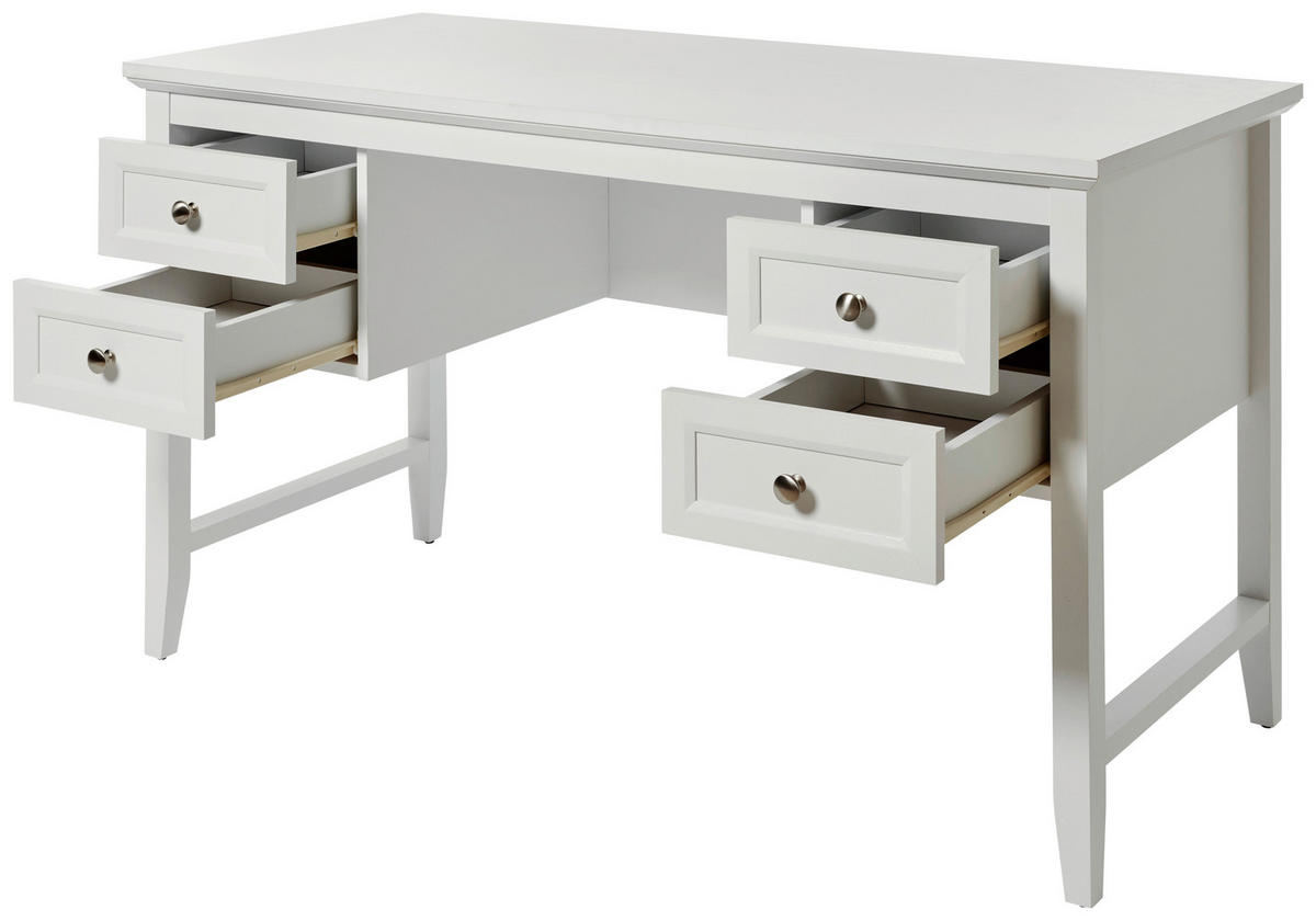 SCHREIBTISCH 130/59,6/76 cm  in Weiss  - Weiss/Alufarben, Modern, Holzwerkstoff/Metall (130/59,6/76cm) - Novel