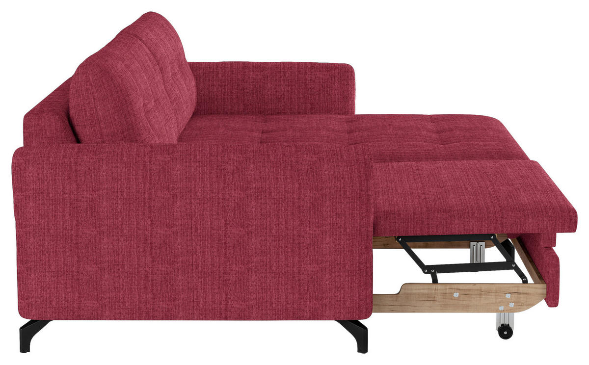 ECKSOFA in Flachgewebe, Leinenoptik Rot  - Rot/Schwarz, Design, Textil/Metall (242/170cm) - Xora