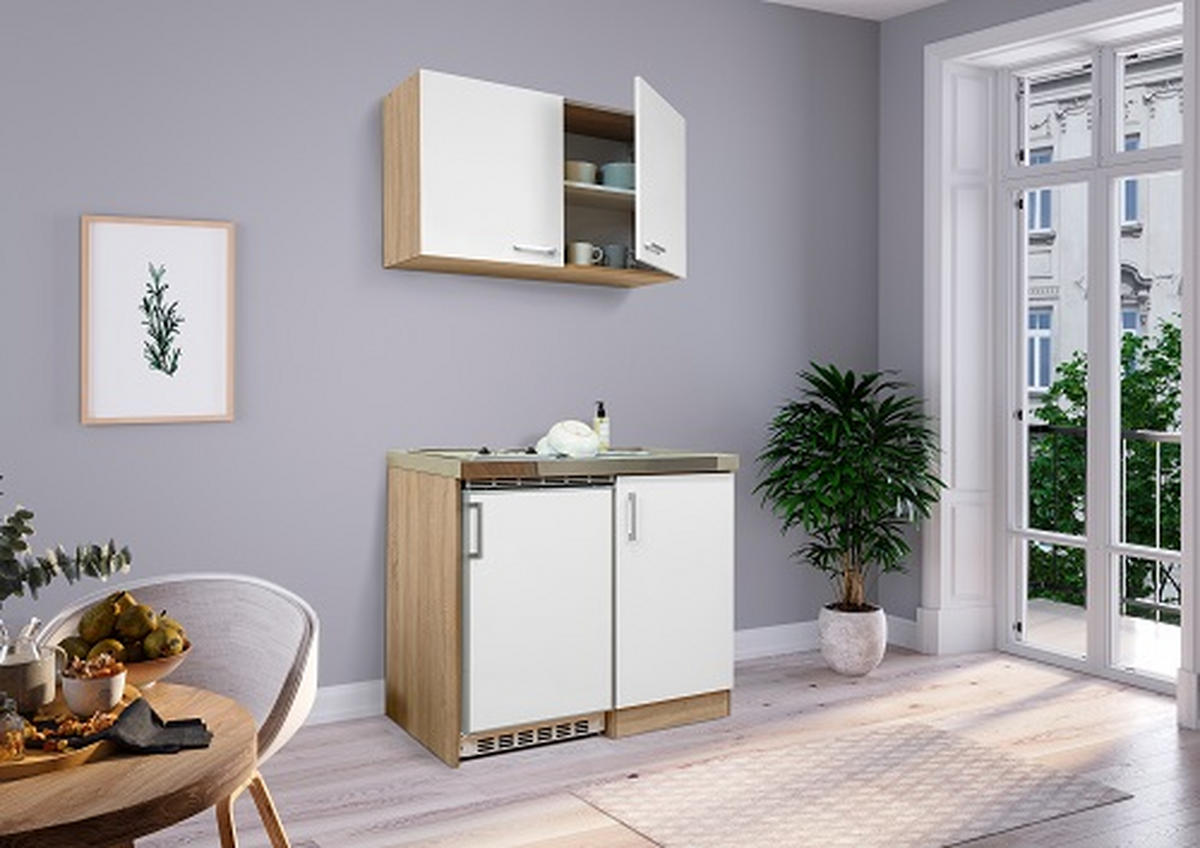 MINIKÜCHE 100 cm   in Weiss, Sonoma Eiche  - Weiss/Edelstahlfarben, Modern, Holzwerkstoff/Kunststoff (100cm) - Respekta