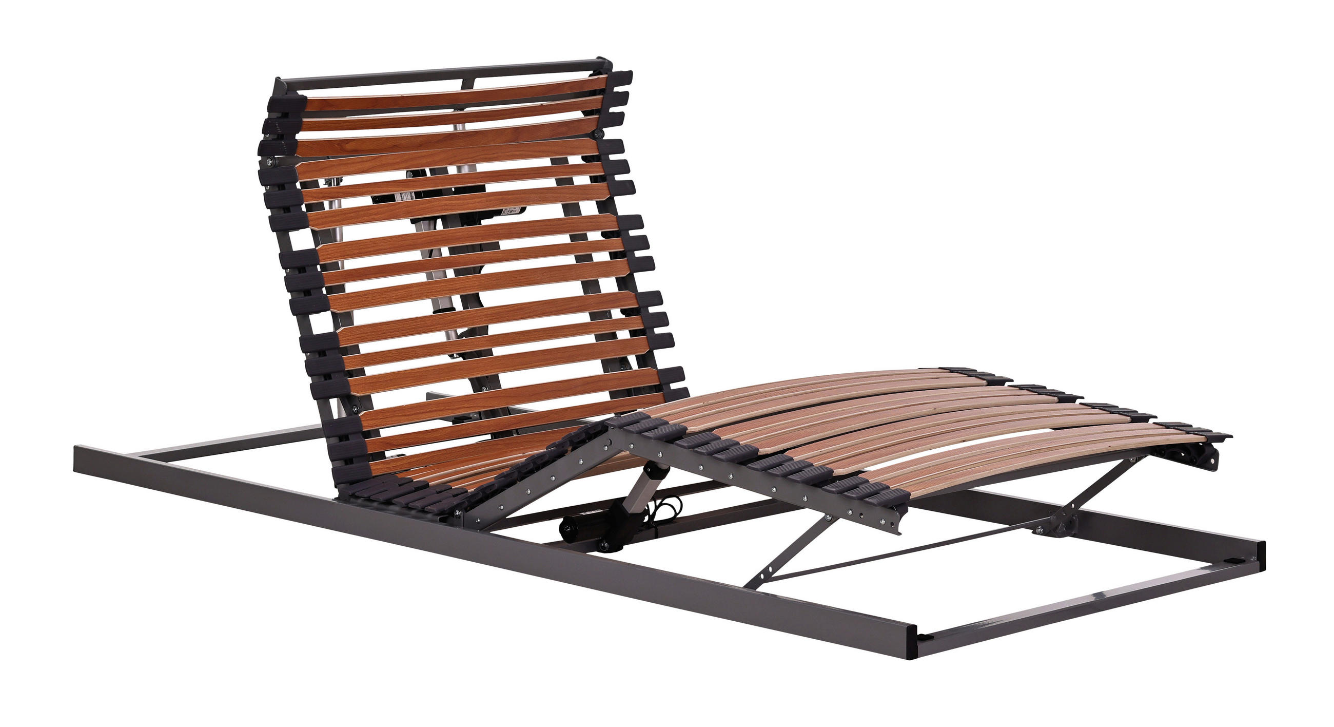 LATTENROST 100/200 cm Kopfteil, Fußteil, Mittelzone verstellbar, Birke  - Graphitfarben/Naturfarben, MODERN, Holz/Metall (100/200cm) - Sembella
