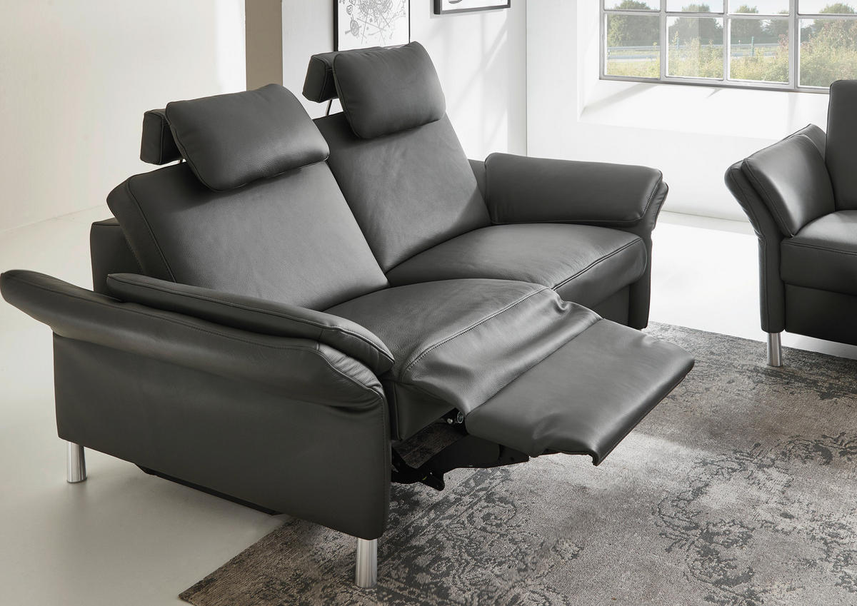 TROJMIESTNA POHOVKA, antracitová, pravá koža - antracitová/hliníková, Design, kov/koža (190/82/99cm) - Dieter Knoll