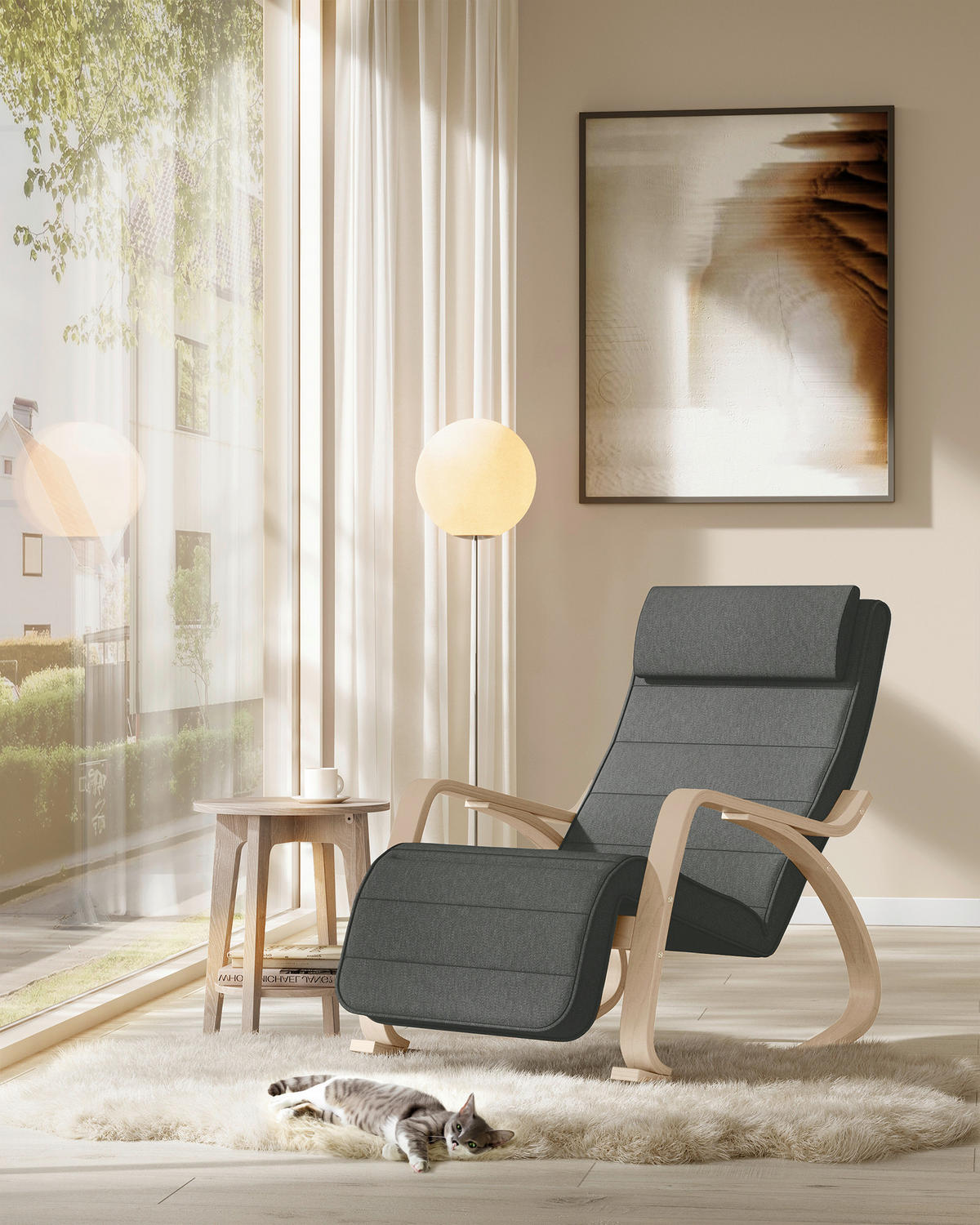 RELAXAČNÍ KŘESLO, dřevo, textil, tmavě šedá - tmavě šedá/barvy břízy, Basics, dřevo/textil (121,5/84/67cm) - Boxxx
