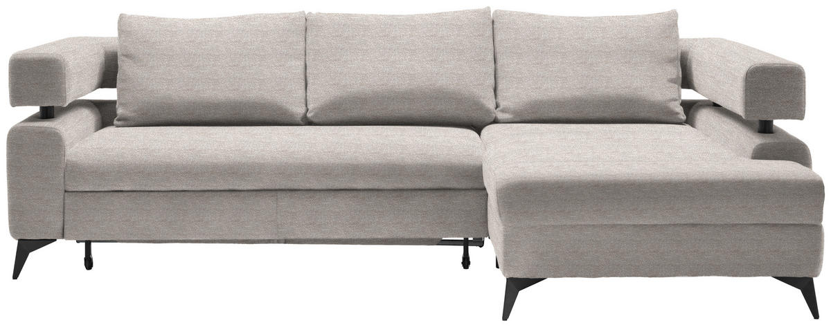 ECKSOFA in Chenille Beige  - Beige/Schwarz, Konventionell, Textil/Metall (265/184cm) - Hom`in