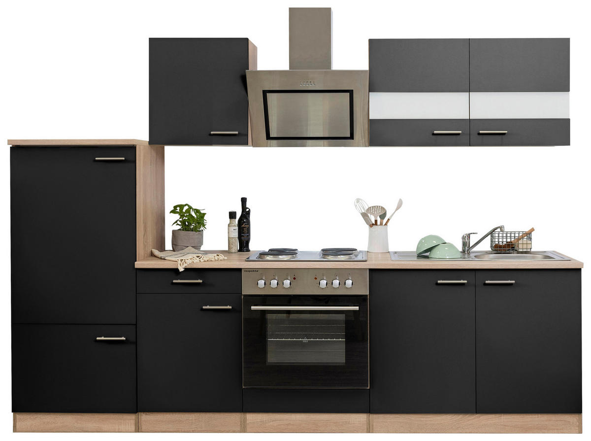 KÜCHENBLOCK 270 cm   in Schwarz  - Edelstahlfarben/Eichefarben, Basics, Holzwerkstoff/Metall (270cm) - Respekta