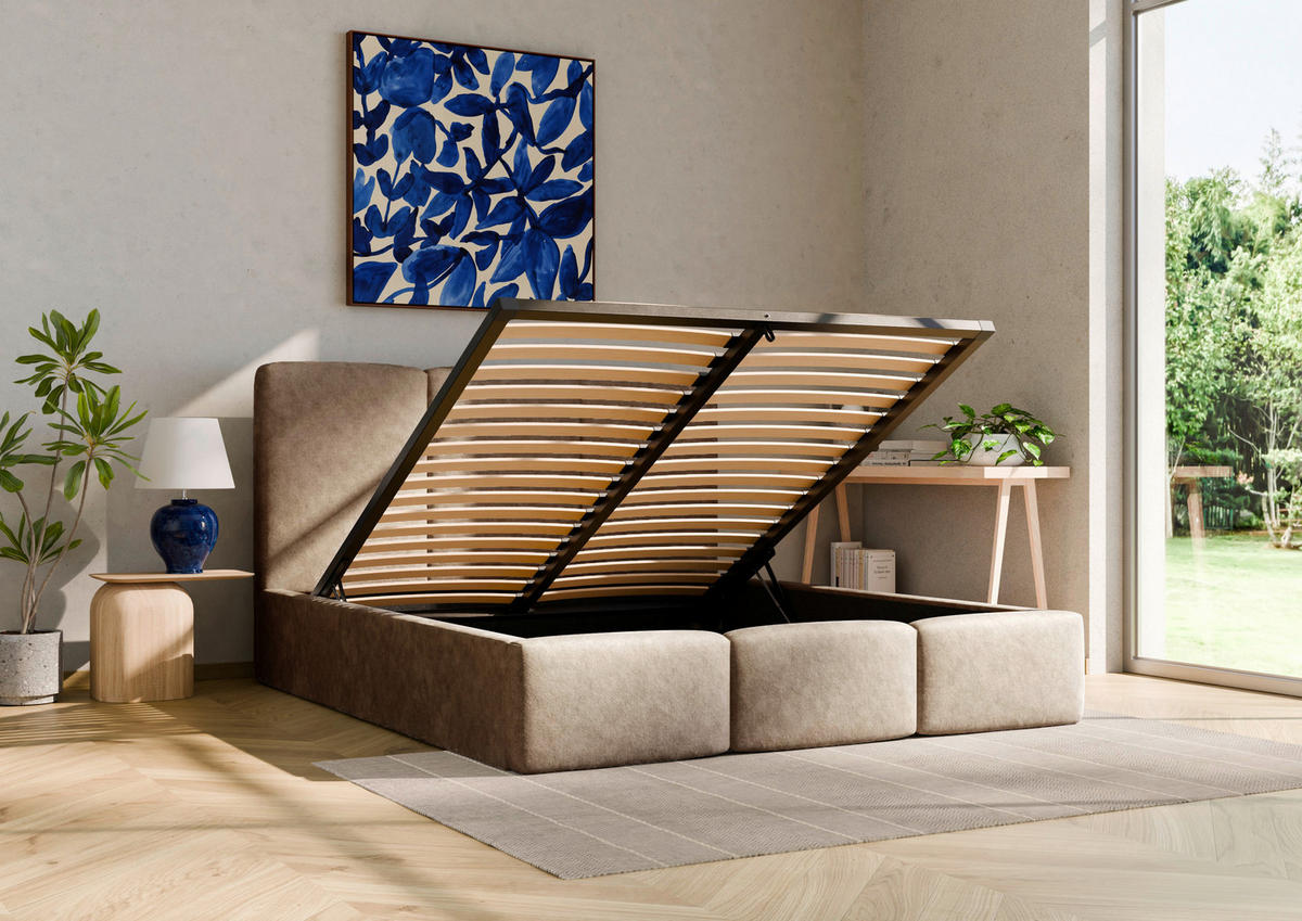 POLSTERBETT Lattenrost, Bettkasten 140/200 cm  in Schlammfarben  - Schlammfarben/Schwarz, Design, Holz/Textil (140/200cm) - Boxxx