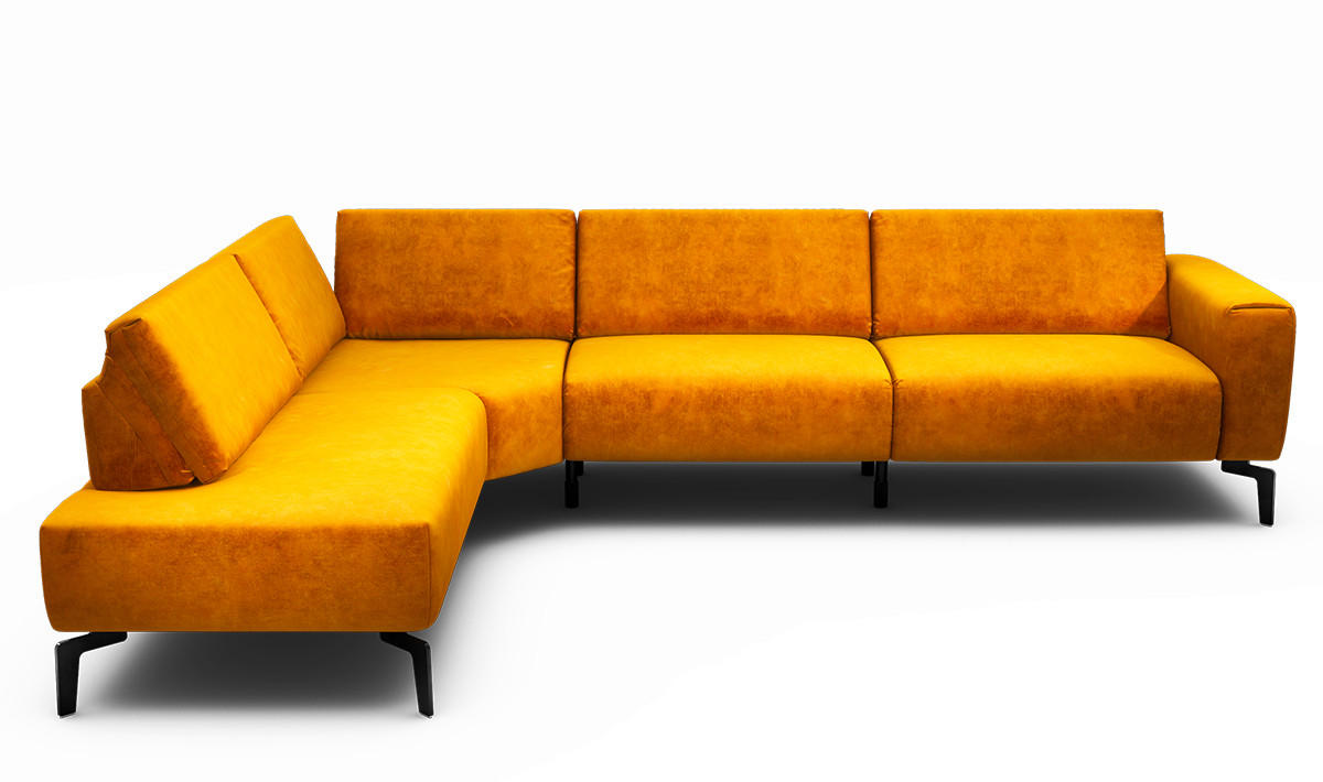 ECKSOFA in Samt Gelb  213/296 cm  - Gelb/Schwarz, Design, Textil/Metall (213/296cm) - SENSOO