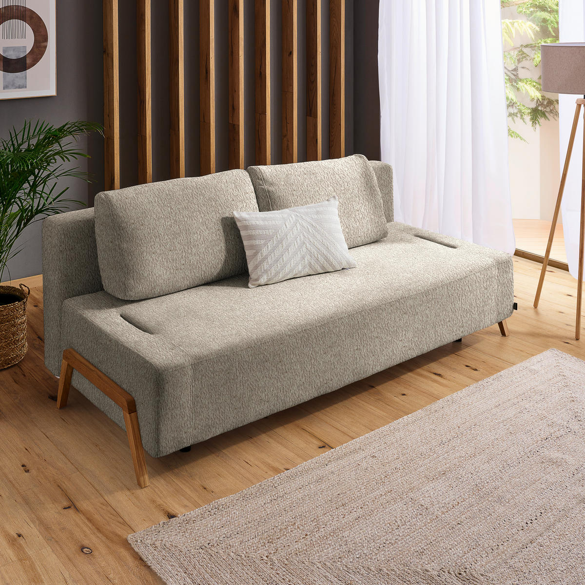 SCHLAFSOFA Teddystoff Greige  - Greige/Naturfarben, Design, Holz/Textil (211/88/102cm) - Niels Andersson