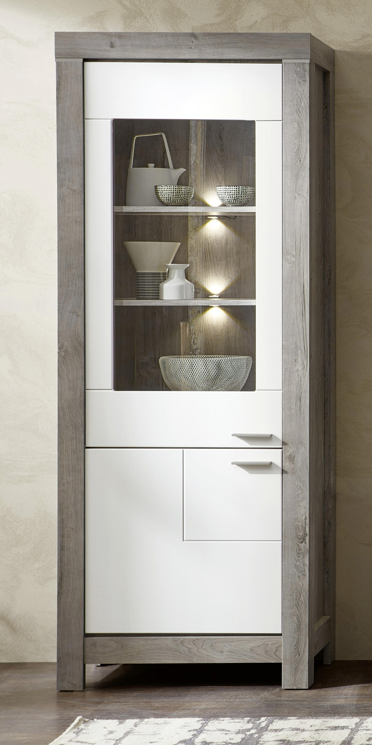 VITRINE Weiß, Eichefarben - Eichefarben/Silberfarben, LIFESTYLE, Glas/Holzwerkstoff (76/200/42cm) - Landscape