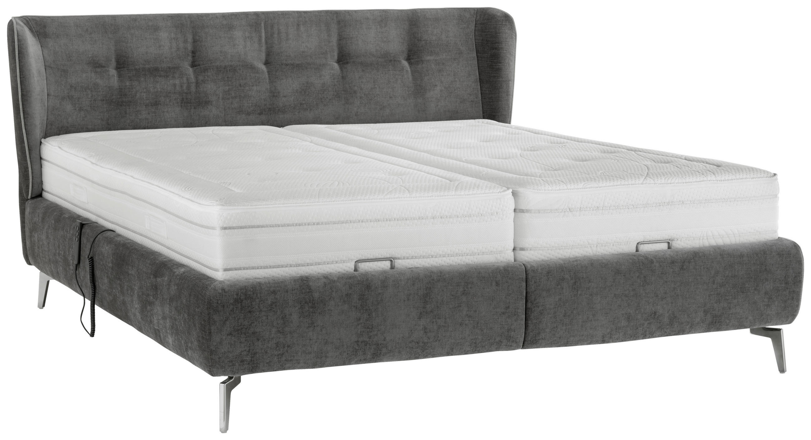 POLSTERBETT 180/200 cm,  in Grau, Dunkelgrau, gepolstertes Kopfteil, Bettkasten, motorische Verstellbarkeit, Lattenroste, Matratzen, H2 + H3 = mittel + fest  - Chromfarben/Dunkelgrau, Design, Holz/Holzwerkstoff (180/200cm) - Beldomo - Sleep