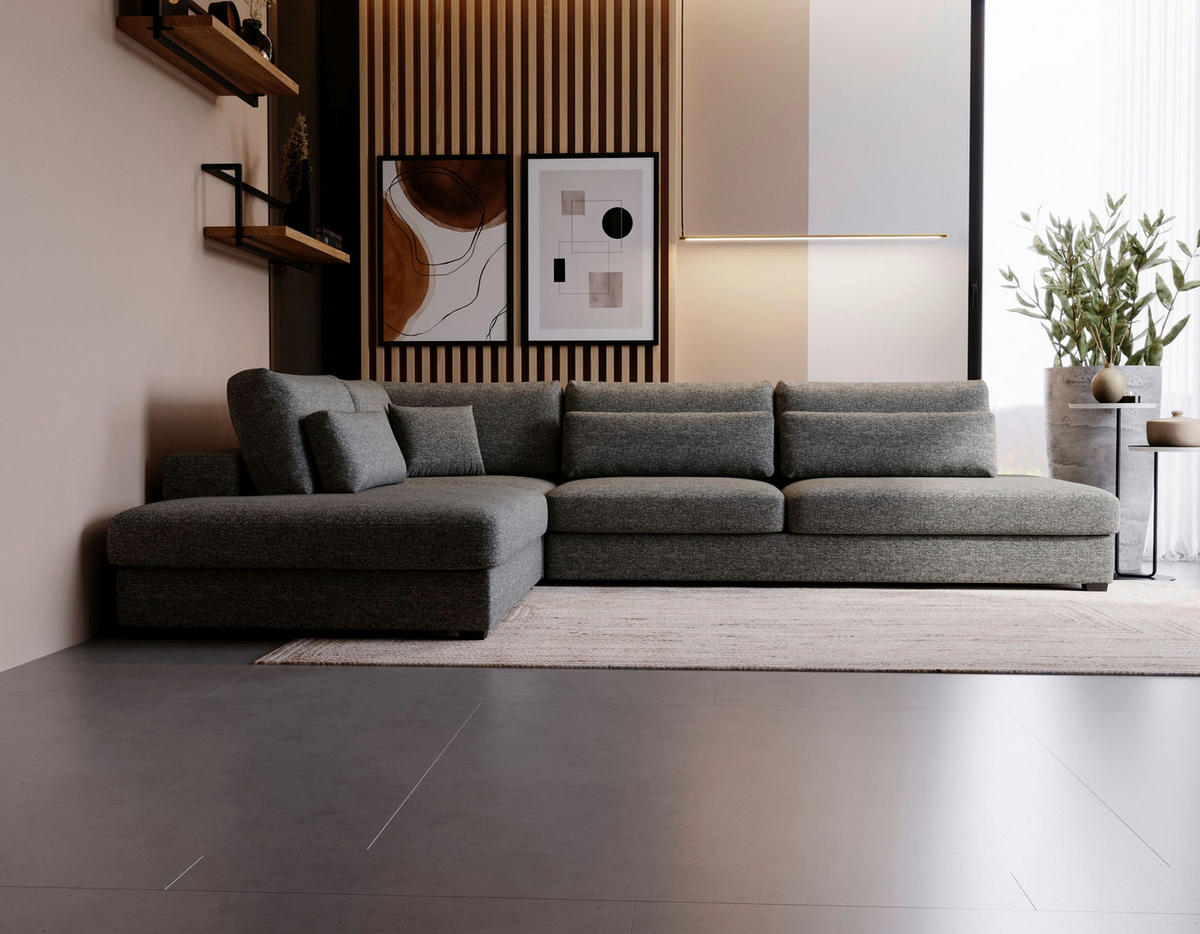 ECKSOFA Plüsch, Bouclé Grau  - Schwarz/Grau, Design, Kunststoff/Textil (244/332cm) - Livetastic
