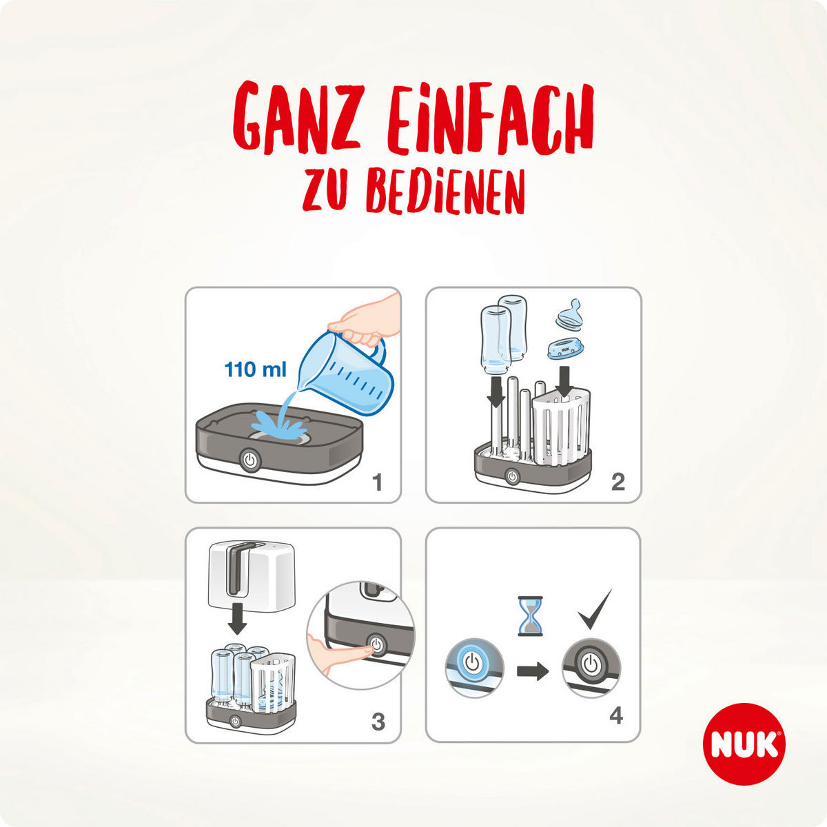 DAMPFSTERILISATOR Vario Express inkl. Perfect Match Flasche 260ml  - Basics (22,5/27/26,5cm) - NUK