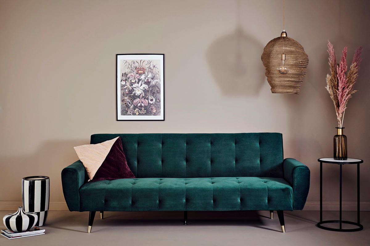 SCHLAFSOFA Samt Grün, Opal  - Goldfarben/Opal, MODERN, Holz/Textil (213/83/83cm) - Livetastic