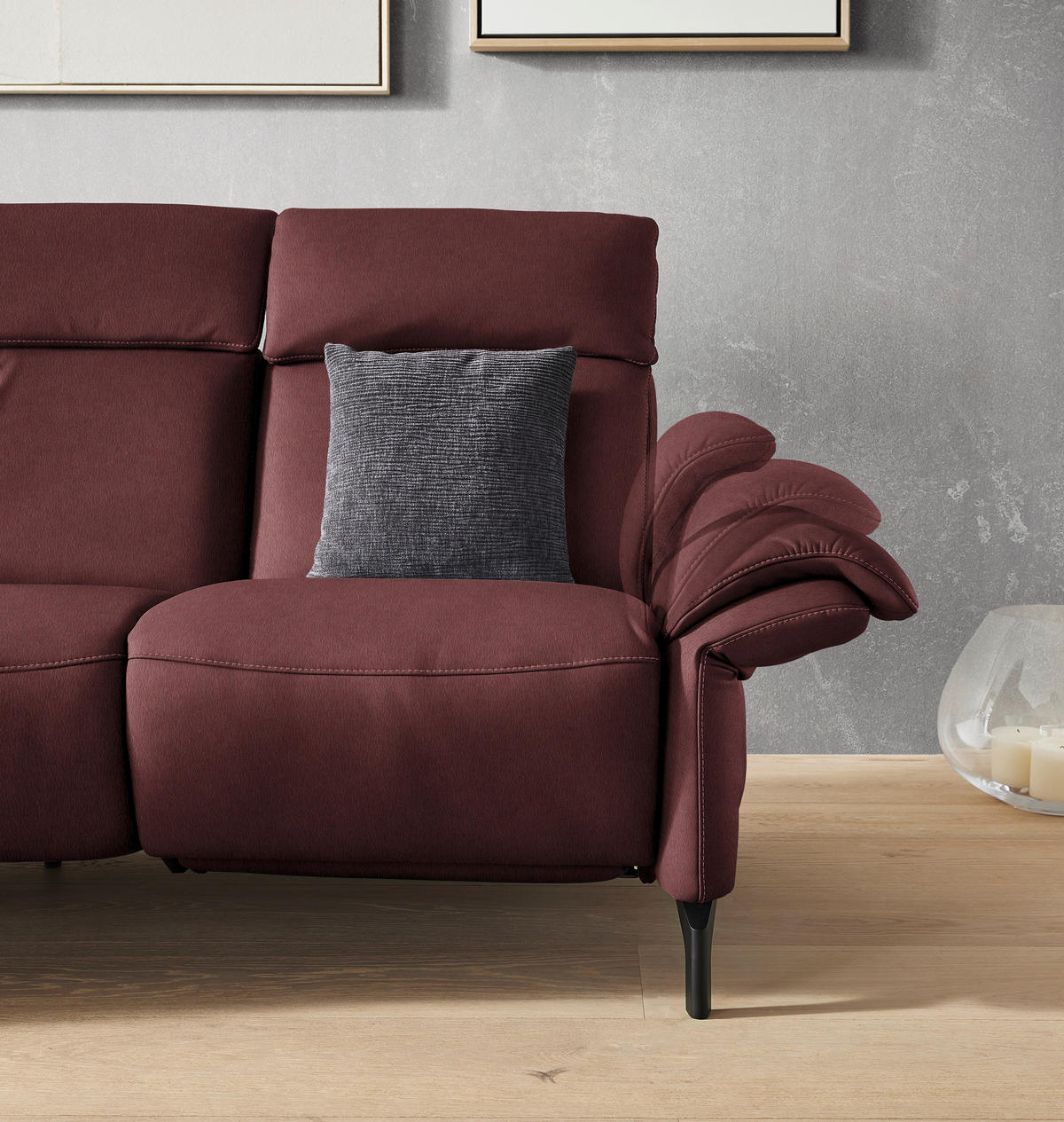 2-SITZER-SOFA in Echtleder Bordeaux  - Bordeaux/Schwarz, Konventionell, Leder/Metall (178/103/92cm) - Dieter Knoll