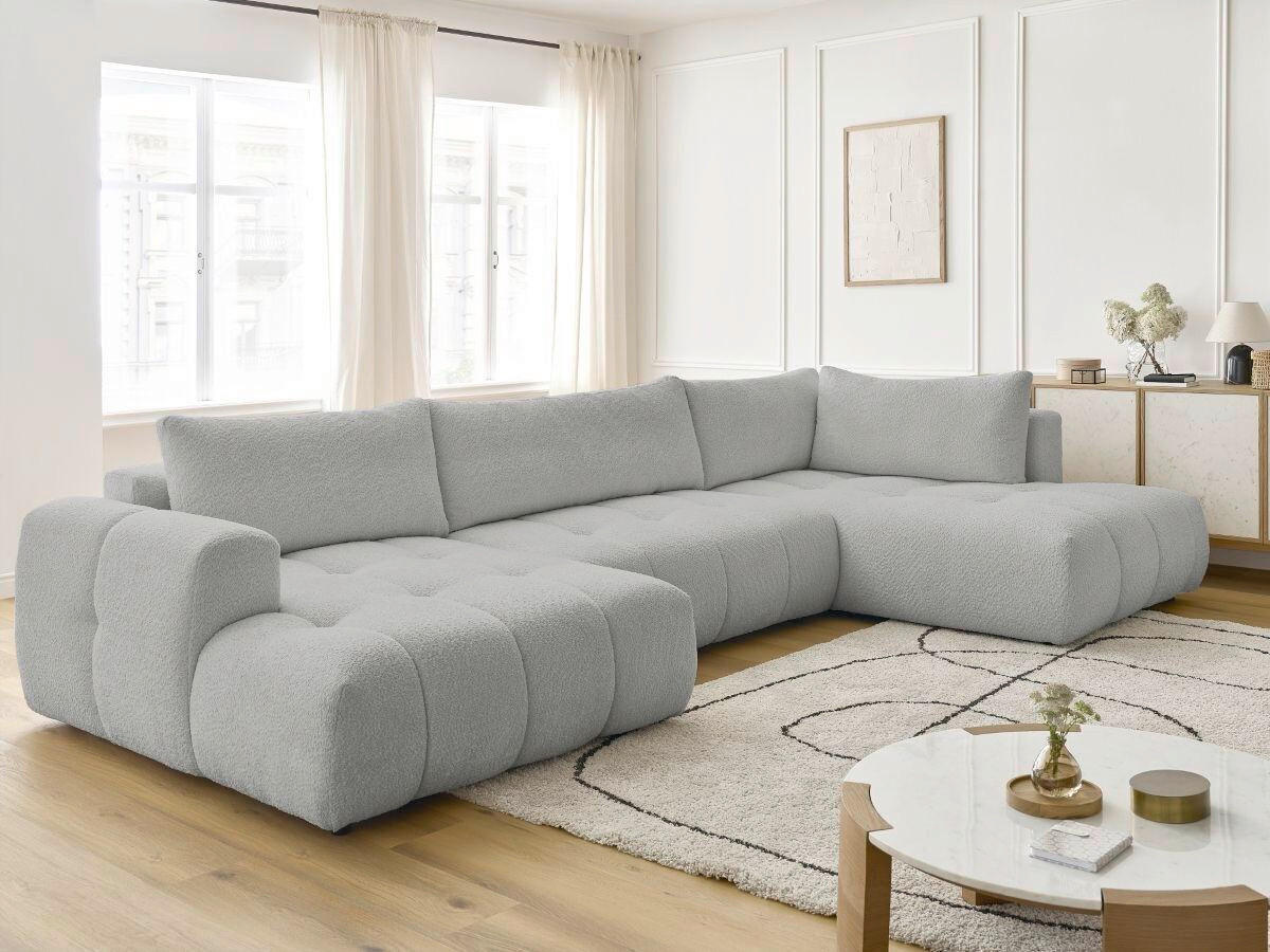 WOHNLANDSCHAFT  FUJI  Hellgrau Bouclé  - Hellgrau/Schwarz, MODERN, Kunststoff/Textil (160/377/204cm)