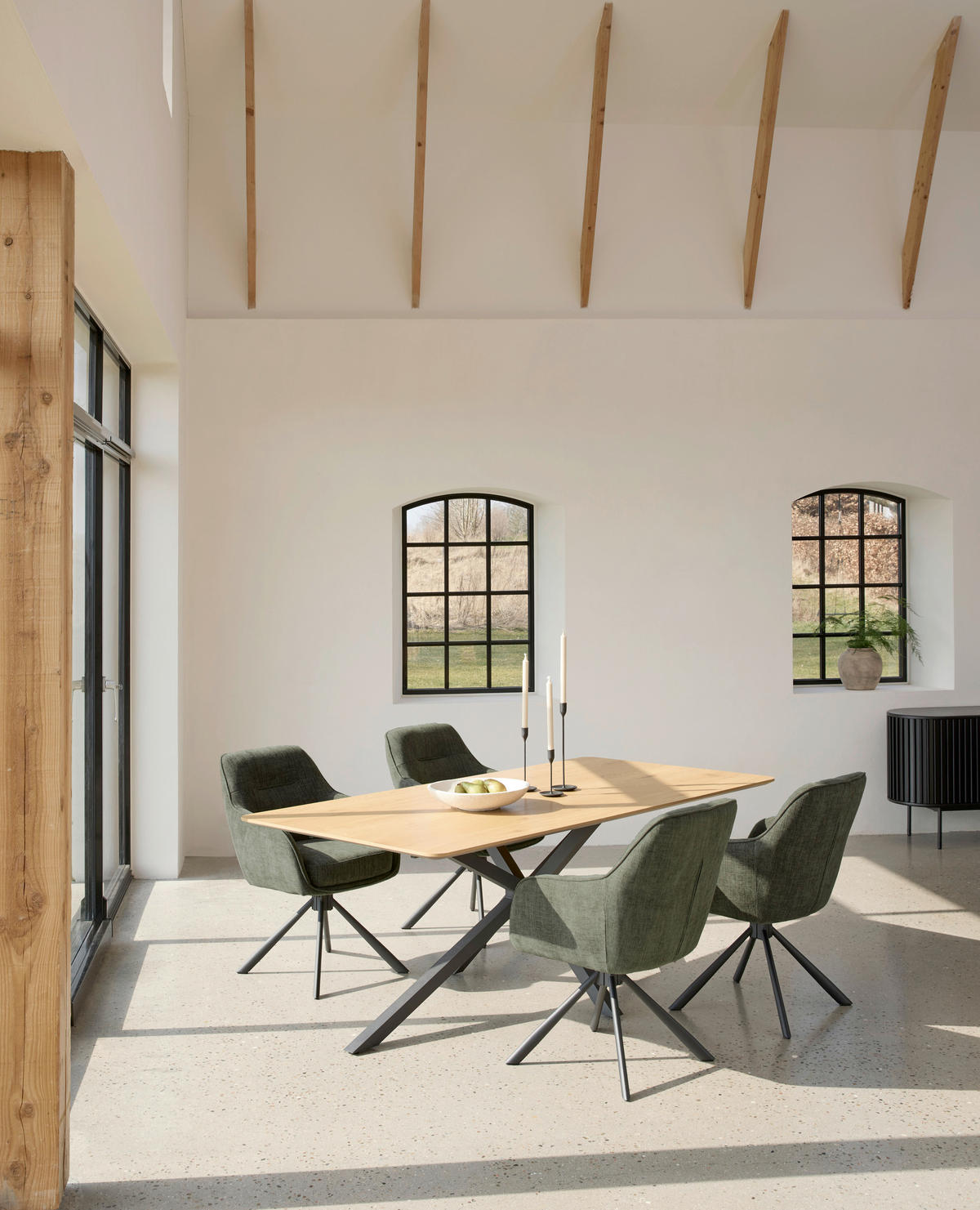 ARMLEHNSTUHL-SET 2 Stück Sitzfläche 360° drehbar, automatische Rückholfunktion, gepolsterte Armlehnen Chenille  - Waldgrün/Schwarz, MODERN, Textil/Metall (59/87/65cm) - Livetastic